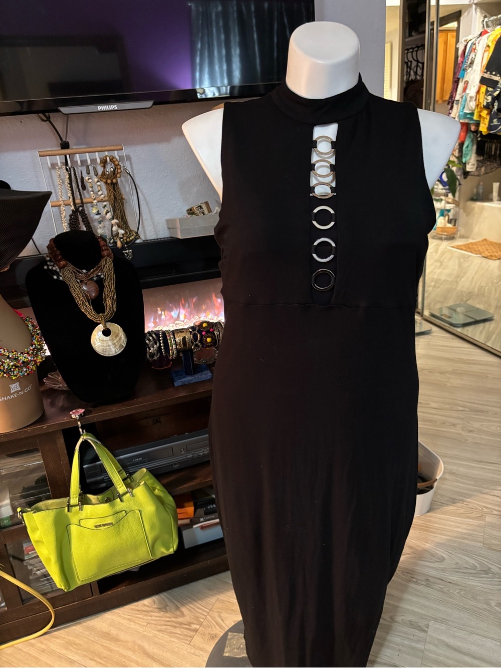ASOS Black Sleeveless Maxi Dress with Ring-Placket Hardware